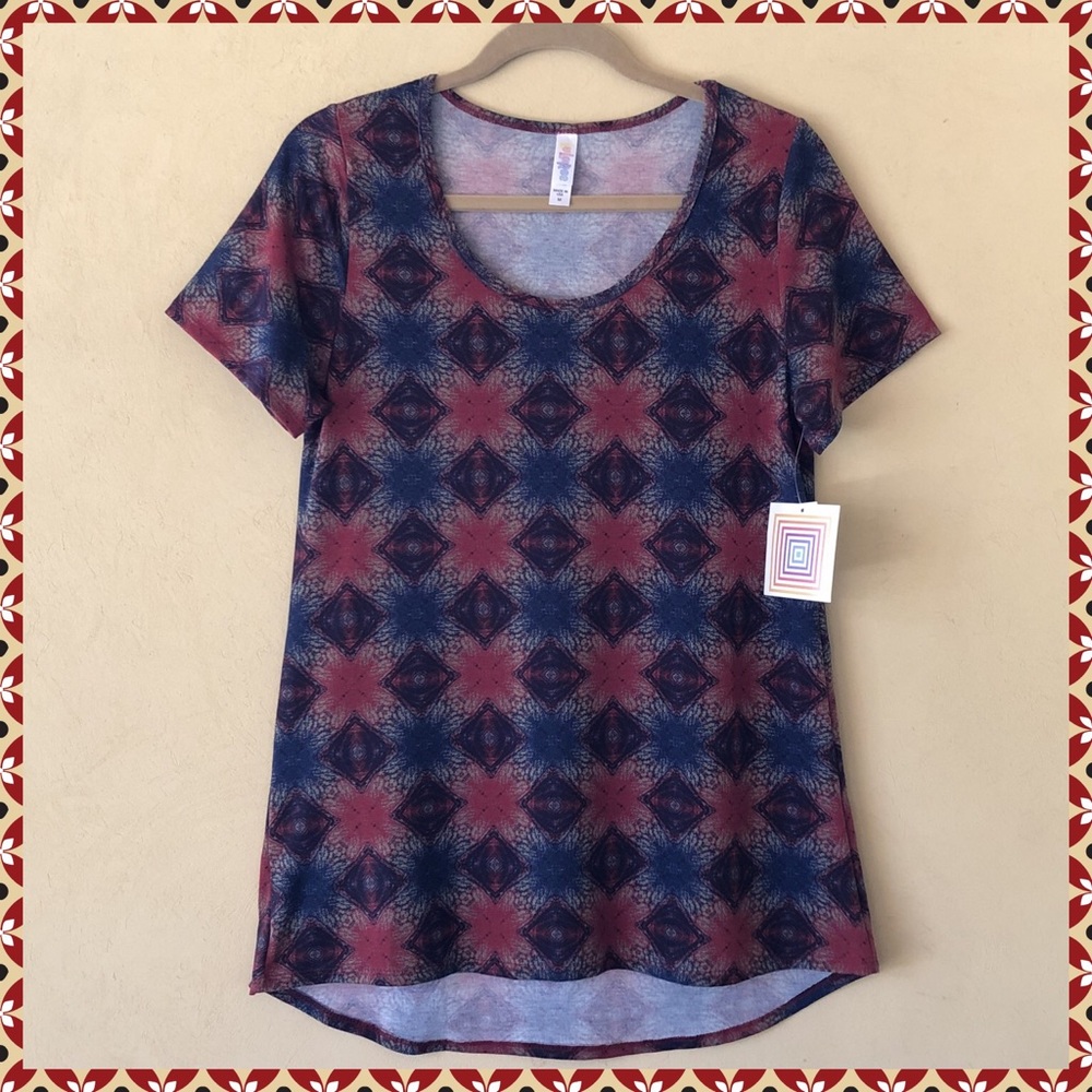 LuLaRoe Classic TShirt Red & Blue Print Size M